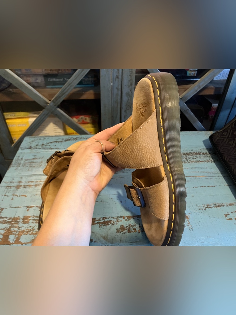 Dr. Martens Tan Leather Double-Buckle Slide Sandals - Picture 12 of 16